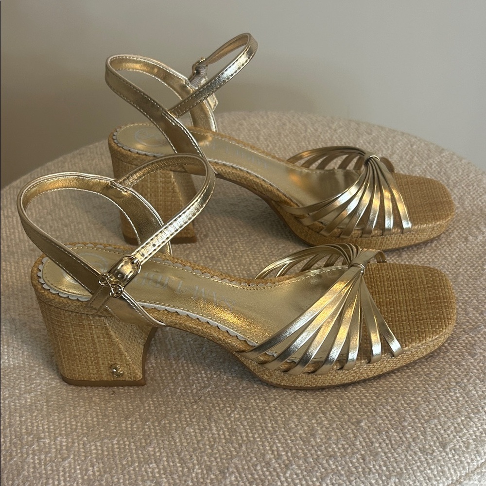 Sam & Libby Gold Strappy Block Heel Sandals